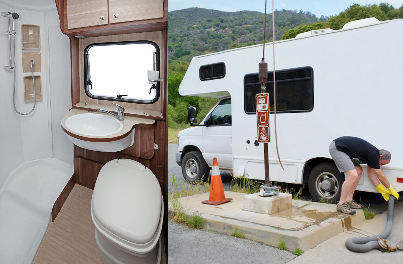 Portable RV/camper toilet and holding tank setup in Muscle Shoals, Alabama