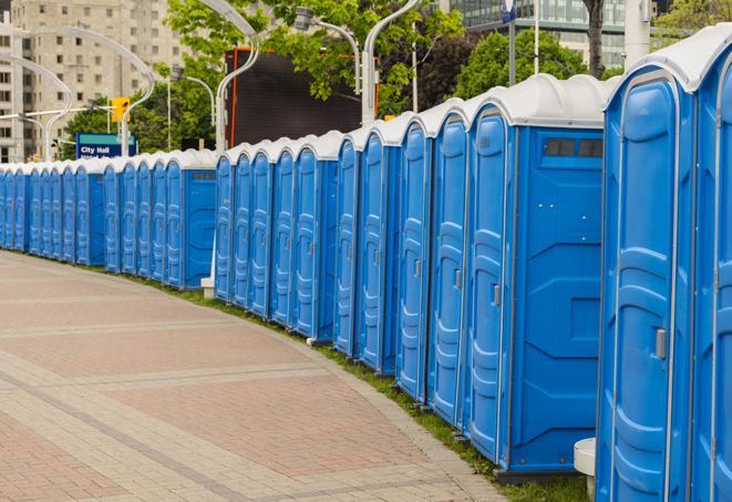 Seasonal porta potty units set up at a Muscle Shoals, Alabama venue